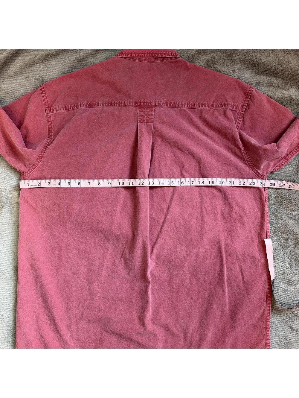 90s Faded Brick Red Heavyweight Cotton Short Sleeve Button Down Shirt fits L - Picture 7 of 7